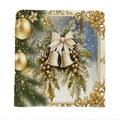 Détail de la housse de chaise de Noël avec cloches dorées, rennes et texture en lin - Style Cloche(TYT05-4)