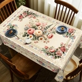 Rectangle cream tablecloth with floral rose patterns and European vintage border - Brushed Fabric / 40x60cm / Retro Floral (ZB694-12)