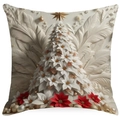 Detail des Weihnachtskissenbezugs mit geprägtem Weihnachtsstern-Baum und goldenem Stern - Blumiger Weihnachtsbaum-Stil (DYM394-3) / Standard Quadratisch