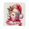 Christmas snowman chair cover with Merry and Bright print on white linen fabric - 49*58cm / Bright Snowman (TYT14-6)