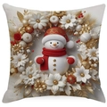 Detail der 3D Weihnachts-Schneemann-Kranz-Stickerei auf cremefarbenem Kissenbezug - Süßer Schneemann-Stil (DYM394-4) / Standard Quadratisch