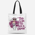 Chic cream canvas tote bag with Too Glam To Give A Damn quote and fashion illustration - Too Glam(TFBD26-10)