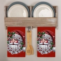Detalle de paños de cocina rojos con Papá Noel colgados en un soporte de madera - Estilo Papá Noel (MJBT371-4) / Grande (Paquete Doble)