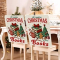 Detalle de funda navideña para silla con libros vintage e ilustración de un abeto - 49*58cm / Estilo Libros de Navidad (TYT16-1)