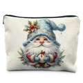 Winter Aquarell Weihnachtsgnom Kosmetiktasche mit blauem Hut in Creme Leinwand - Tsnd58-1 / 21,5*15cm Hochdichtes Leinen