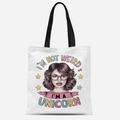 White canvas tote bag with unicorn slogan and colorful woman illustration on the front - I'm a Unicorn(TFBD26-17)