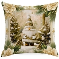 Detail van kerstkussensloop met gouden kabouterpatroon en decoratief winters bosontwerp - Kabouter Patroon (DYM396-2) / 45x45CM Zonder Kussenvulling