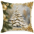 Detail van kerstkussenhoes met gouden kerstboom en luxe feestelijke decoraties - 45x45CM Zonder Kussenvulling