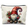 Winter gnome Christmas makeup bag in textured linen with red stripe hat design - Striped Hat with Candy Cane Style (TSND58-8)