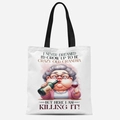 White canvas tote bag with funny grandma wine print and black shoulder straps - Tfbd26-21; 33*39cm; 12 Oz Polyester-cotton Canvas (single-sided Printed)