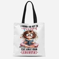 Funny quote canvas tote bag featuring a cute cartoon girl reading a book and humor text - Key to Happiness(TFBD26-23)