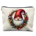Winter watercolor Christmas gnome makeup bag with pine cones and berries on linen texture - Festive Wreath Gnome Style (TSND58-11)