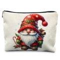 Christmas Gnome cosmetic bag with winter watercolor print on rustic burlap fabric - Snowflake Holly Candy Cane Gnome Style (TSND58-16)