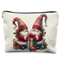 Winter Christmas gnome cosmetic bag with watercolor elves holding a gift box - Two Gnomes with Gift Box Style (TSND58-17)
