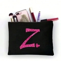Schwarze Kosmetiktasche aus Segeltuch mit rosa Paillettenbuchstabe Z und Herzmotiv - Rosa Glitzer Buchstabe Z (TSND51-Z)