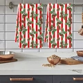 Strofinaccio da cucina natalizio appeso con strisce rosse e decorazioni di agrifoglio - Stile Agrifoglio A Righe Rosse E Bianche (MJBT94-2) / Due Strisce