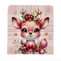 Pink Christmas chair cover with cute cartoon reindeer and festive plaid pattern decor - Tyt359-1 / 49*58cm