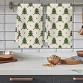 Set di due asciugamani da cucina a tema albero di Natale con ricami festivi rossi e verdi - Stile Schiera Di Alberi Di Natale Verdi (MJBT94-4) / Due Strisce