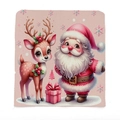Pink Christmas chair cover featuring cartoon Santa Claus and reindeer holiday design - Santa and Reindeer