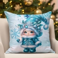 Detailed view of blue Christmas elf print on a plush square pillowcase over a sofa - Blue Christmas Gnome Pattern 14(CDR388-14) / 45*45cm Short Plush Single Sided Without Core