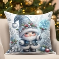 Detailed close-up of a blue Christmas elf print on a festive square decorative pillowcase - Blue Christmas Gnome Pattern 11(CDR388-11) / 45*45cm Short Plush Single Sided Without Core
