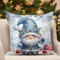 Winter blue gnome Christmas pillow cover on chair with festive bokeh background - Blue Christmas Gnome Pattern 10(CDR388-10) / 45*45cm Short Plush Single Sided Without Core