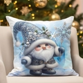 Close-up of blue Christmas elf pillow case on sofa with festive holiday tree background - Blue Christmas Gnome Pattern 8(CDR388-8) / 45*45cm Short Plush Single Sided Without Core