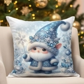 Winter blue Christmas elf pillow case on beige sofa with festive holiday lighting - Blue Christmas Gnome Pattern 9(CDR388-9) / 45*45cm Short Plush Single Sided Without Core