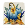 Square fall pillow cover featuring a blue watercolor pumpkin and sunflower design - Watercolor Blue Pumpkin Sunflower (TYT07-1) / 49*58cm