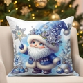 Blue Christmas pillow cover with cute elf print on a cozy sofa next to a Christmas tree - Blue Christmas Gnome Pattern 2(CDR388-2) / 45*45cm Short Plush Single Sided Without Core