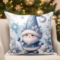 Detail of blue winter elf print on square festive throw pillow cover for home decor - Blue Christmas Gnome Pattern 3(CDR388-3) / 45*45cm Short Plush Single Sided Without Core