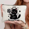 Detail of canvas bag featuring cartoon black cat with 'TOO SWEET TO HEX' text - Angel Cat (TSND71-17) / 21.5x15cm