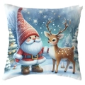 Christmas pillow cover with cute Santa gnome and reindeer in a snowy winter forest scene - Gnome with Reindeer (CDR387-31) / 45*45cm Short Plush Single Sided Without Core