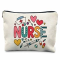 Trousse à maquillage en toile pour infirmière avec motifs médicaux colorés et texte - Infirmière avec Équipement Médical Cartoon (TSND37-3)