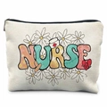 Nurse themed cream canvas makeup bag with colorful artistic lettering and zipper - Colorful Art Lettering Nurse (TSND37-5)