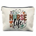 Nurse life canvas makeup bag with medical symbols and silver zipper for nurses - Medical Equipment Combination Nurse (TSND37-6)