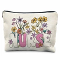 Cream canvas makeup bag with floral nurse print and a durable gold zipper closure - Fresh Floral Nurse (TSND37-8)