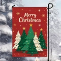 Outdoor Christmas garden flag with Merry Christmas text and festive pine tree patterns - Red Background Five Christmas Trees Style (HYQ95-23)