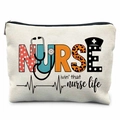 Canvas nurse makeup bag with leopard print stethoscope and nurse life design - Leopard Lettering Nurse Life (TSND37-10)