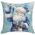 Detalle de la ilustración de Papá Noel en una funda de cojín cuadrada azul festiva - 45*45cm Lino Una Cara Sin Relleno / Dym399-4