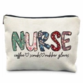 Nurse themed canvas makeup bag with floral lettering and silver zipper closure - Floral Lettering Nurse Life Elements (TSND37-13)