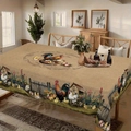 Rectangle tablecloth with rustic farm rooster and floral print in khaki linen style - Brushed Fabric / Farm Chicken Style (ZB697-9)