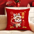Detail of red festive pillow with cartoon horse and lion dance hat for 2026 Lunar New Year - 45*45cm Short Plush Double Sided Without Core / Cdr395-23