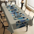 Détail d'une nappe rectangulaire nordique avec motifs de poissons abstraits sur kaki - Poisson Géométrique Simple Nordique (ZB699-16) / 40x60cm Tissu Brossé
