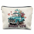 Off-white canvas makeup bag featuring Nurse Life print with blue vintage truck graphic - Blue Truck Nurse Life (TSND37-16)