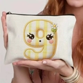 Canvas storage pouch with cute yellow character number nine print held by hands - 21.5x15cm / Yellow Number 9 (TSND48-9)