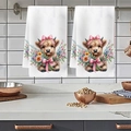 Absorbent white kitchen towels with highland cow and pink bow floral prints in two-piece set - Pink Bow Wonderland Style (MJBT78-7) / Standard Large
