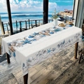 White rectangular tablecloth with blue starfish and seashells in Mediterranean style - Brushed Fabric / Starfish Shell Style (ZB697-11)