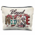 Blessed Nurse canvas makeup bag featuring retro floral and leopard print medical graphics - Blessed Nurse (TSND37-19)