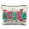 Canvas makeup bag for nurses with colorful medical theme illustrations and NURSE text - Colorful Medical Icon Nurse (TSND37-22)